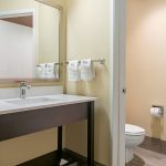 King Bed Room Bathroom Vanity at Quality Inn & Suites Albany